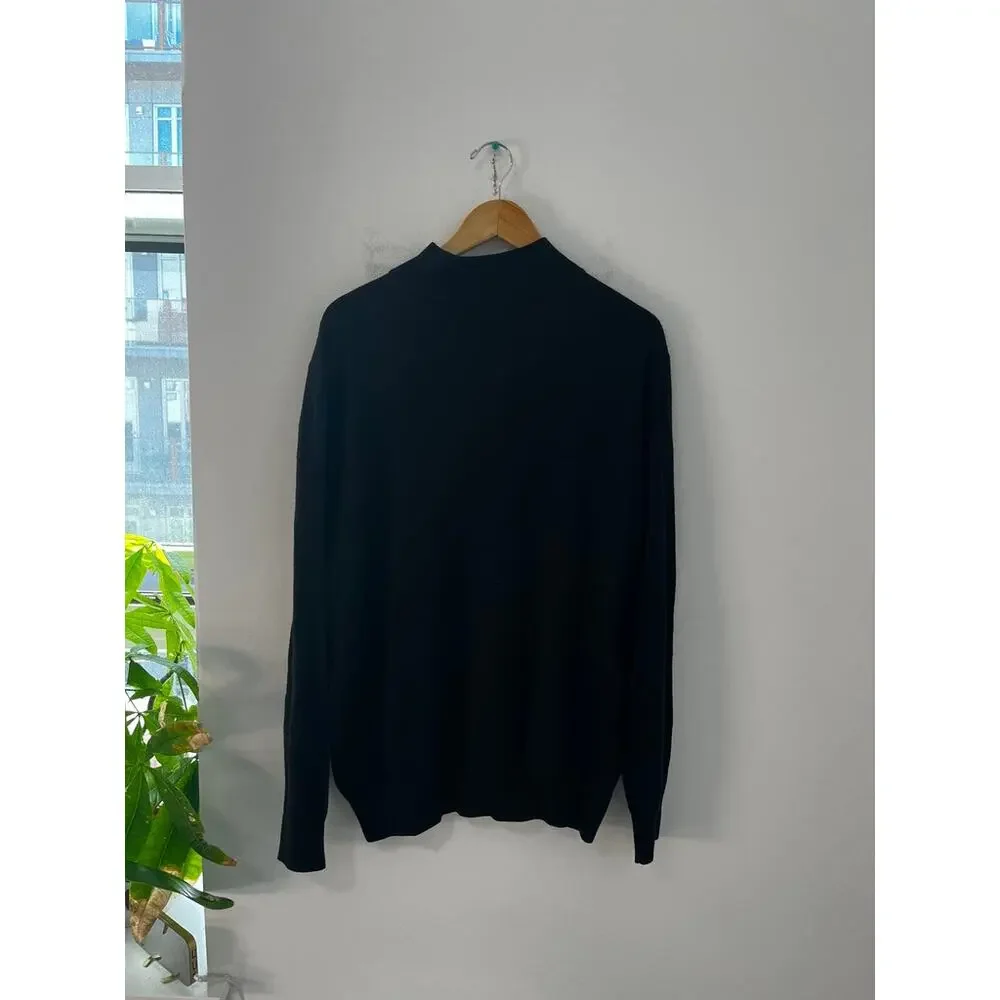 Brooks Brothers Men's Black Merino Wool Quarter Zip Up Sweater Size XL